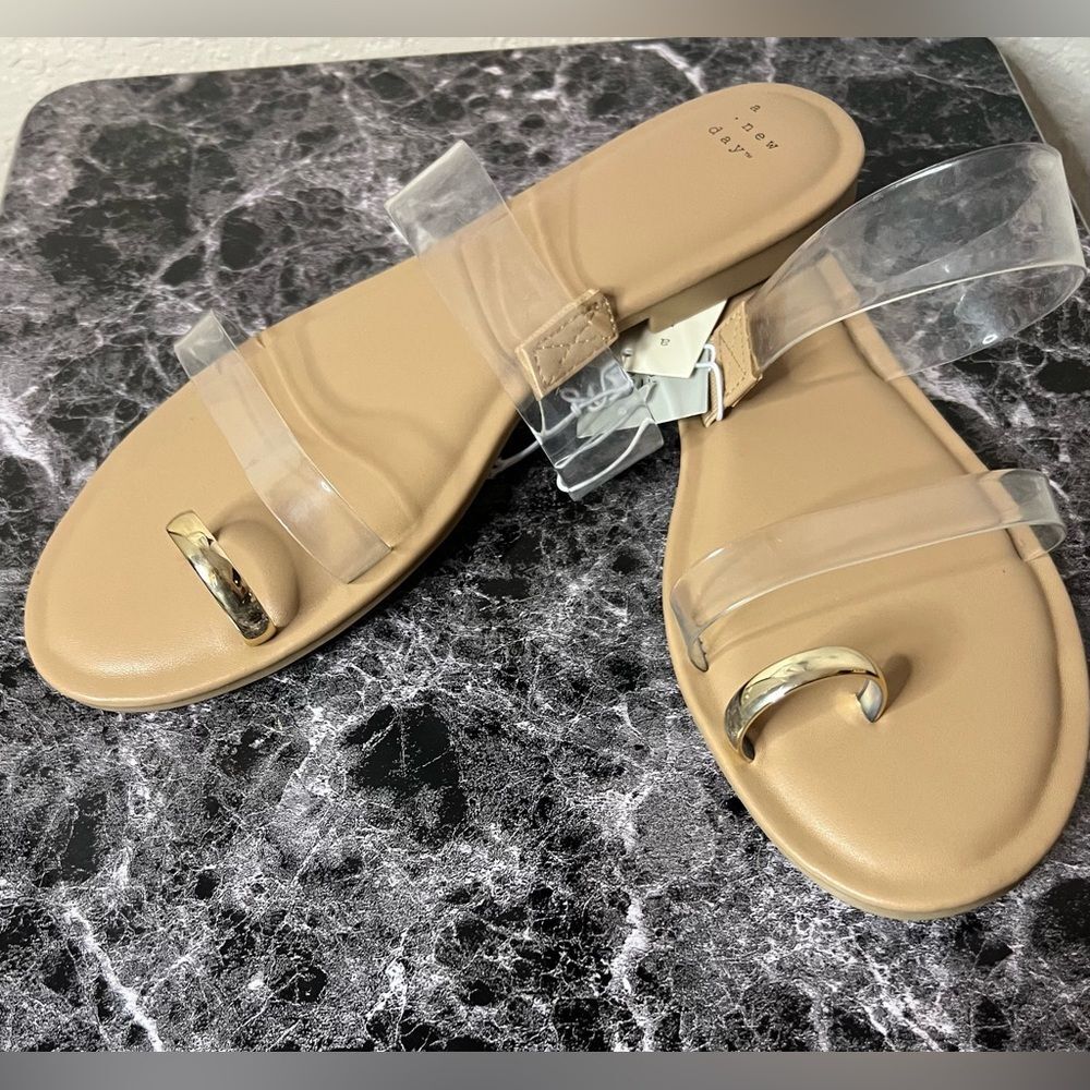 A New Day Womens Honey Metal Toe Loop Double Band Slide Sandals Tan Brown 11 - Picture 2 of 6